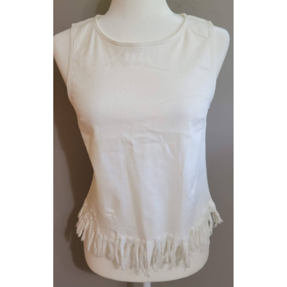 Silence + Noise White Denim Fringe Tank